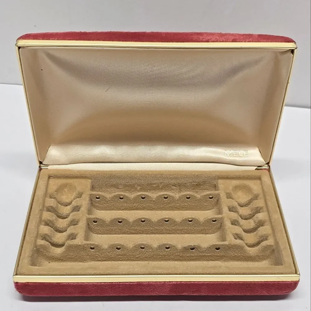VINTAGE MELE JEWELRY TRAVEL BOX Organizer Cranberry Velour With Gold Accent